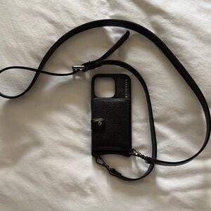 Bandolier  iPhone 16 ProBlack Leather Phone Case with Strap-Mila MagSafe